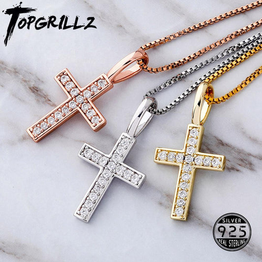 Sterling Silver Ice Zircon Cross Pendant Gold Silver Rose Gold Fashion