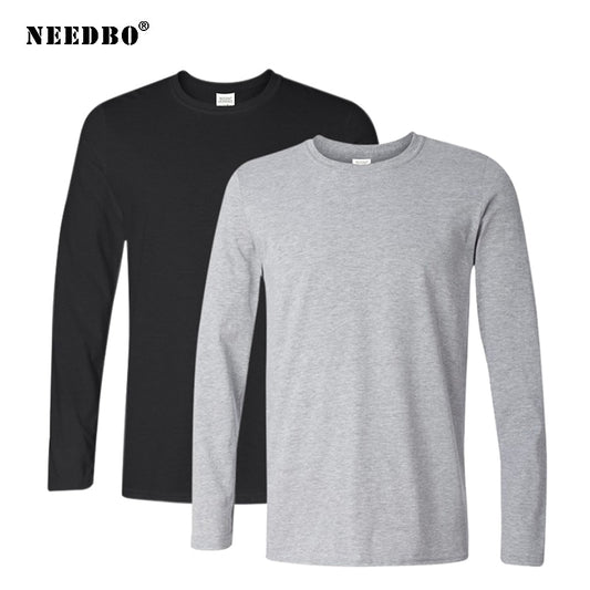 2Pcs 100% Cotton Long Sleeve T Shirt Men